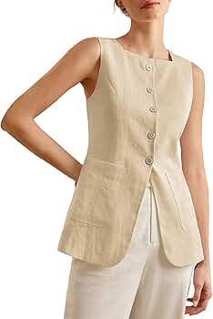 トップス SUNSEA LINEN VEST-Reversible-/Line Beige Mina Self Linen Vest Tops For Women 2025 Summer Long